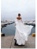 Off Shoulder White Pleated Chiffon Bohemian Beach Wedding Dress